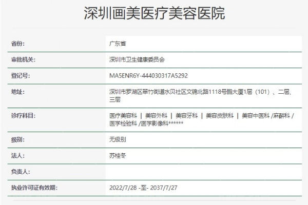 深圳画美医疗美容医院资质